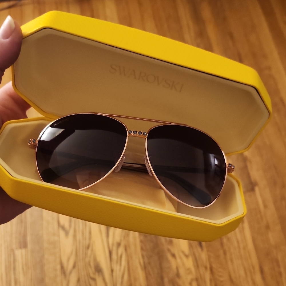 Swarovski Rose Gold Aviator Sunglasses with Black Lenses